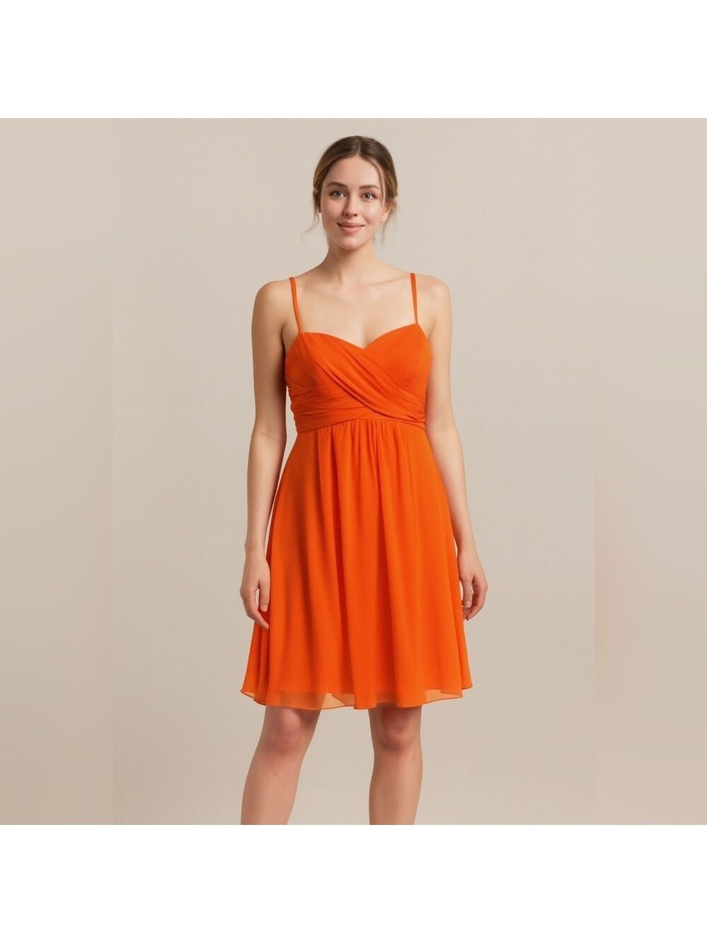 Jolie orange chiffon midi dress. Bridesmaid. Size 16. EUC